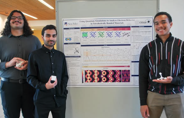 Leonides Lopez IV, Saif Imdad, and Anthony Flemister with their tetrahedrally bonded materials research poster